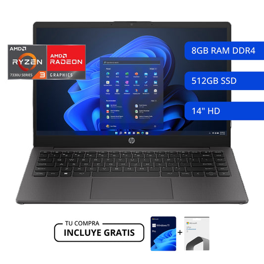 PORTATIL HP 245 G10 RYZEN 3 7320U 8GB RAM 512GB SSD WIN 11 OFFICE 2021