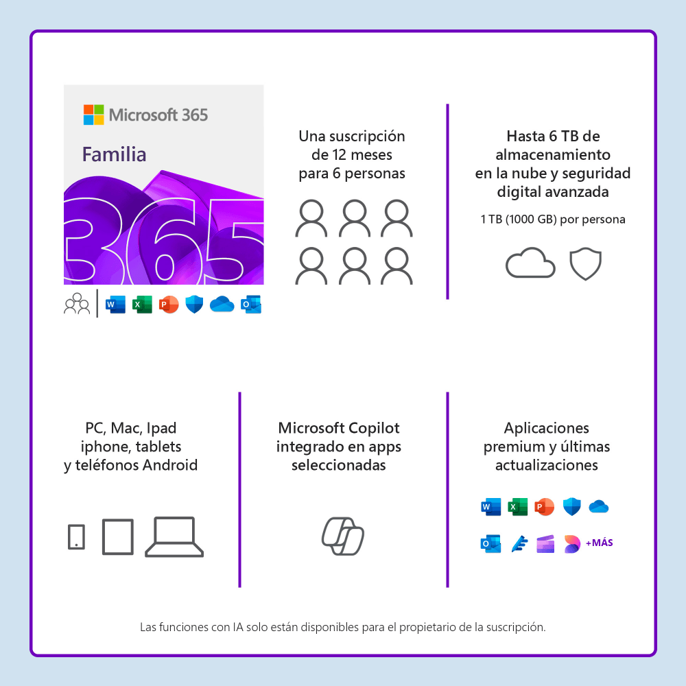 Office 365 Familiar 1 Año - 6 Usuarios 30 Dispositivos